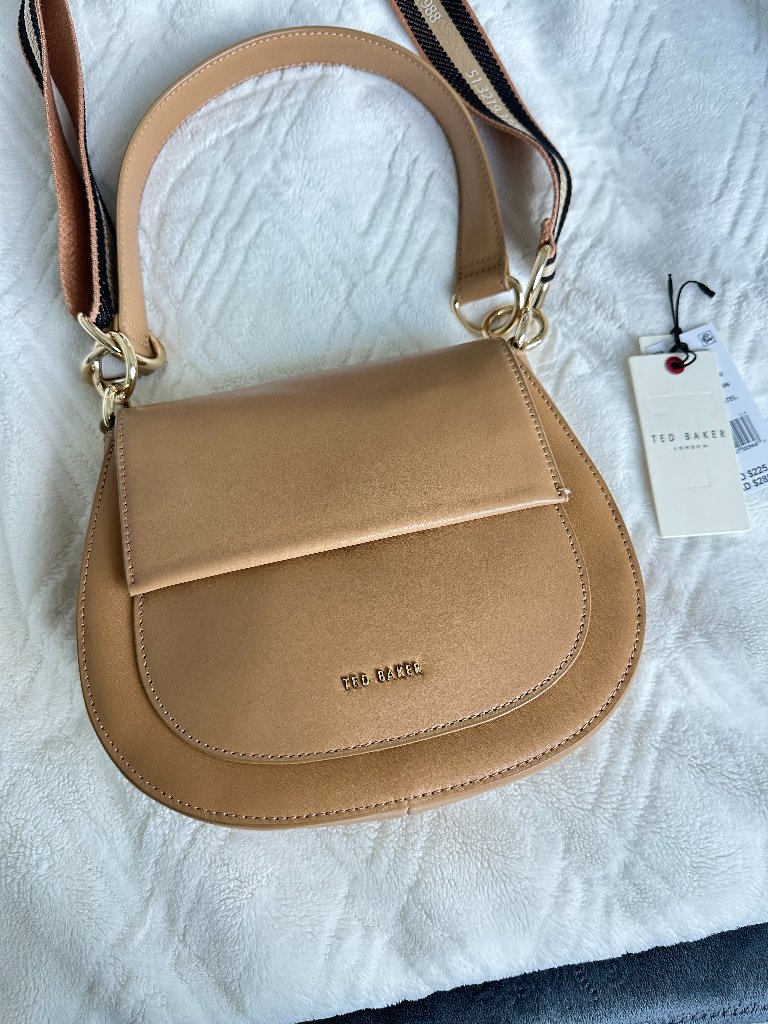 Nwt Ted Baker Beige Leather Saddle Crossbody Bag + Dust Bag